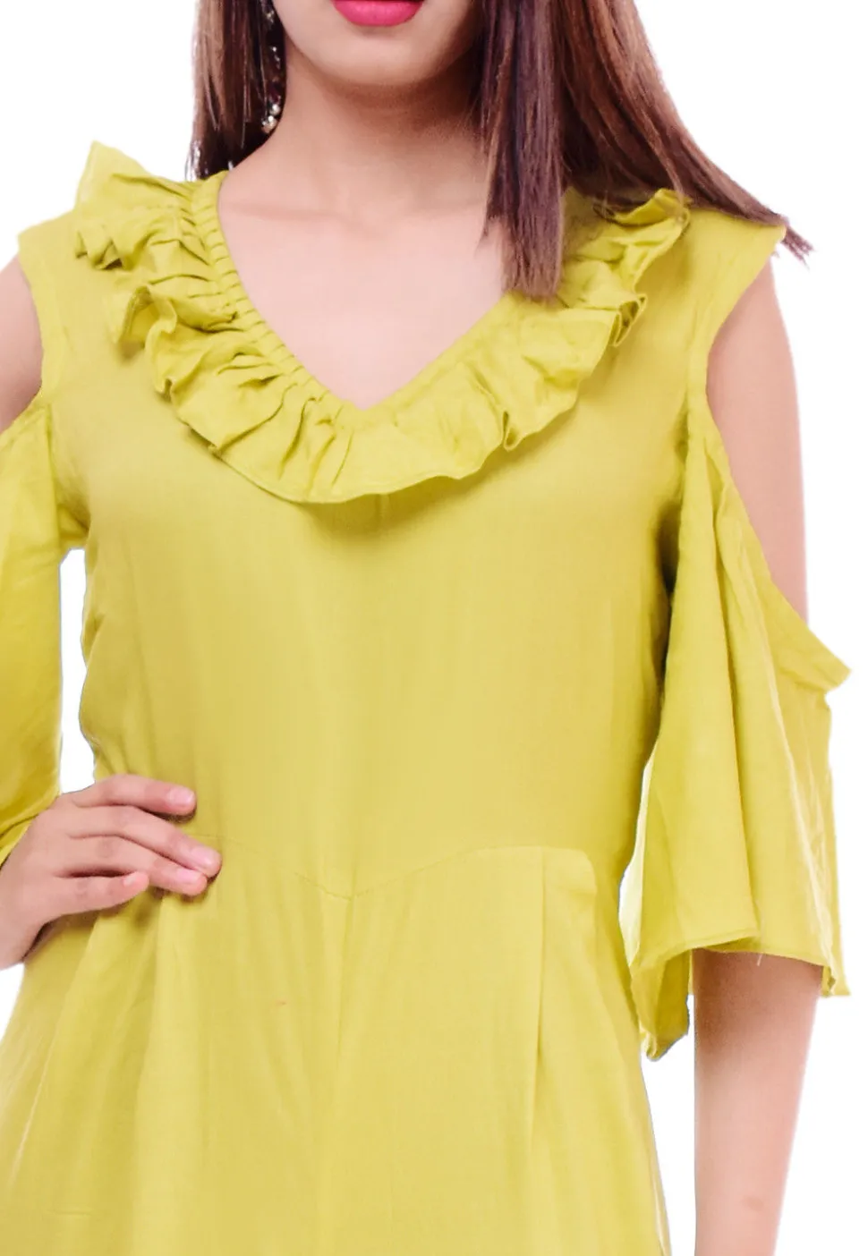 Solid Color Rayon Jumpsuit in Neon Green