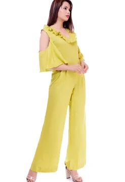 Solid Color Rayon Jumpsuit in Neon Green