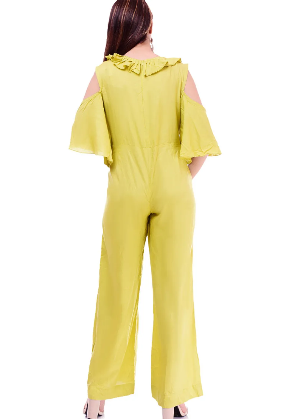 Solid Color Rayon Jumpsuit in Neon Green