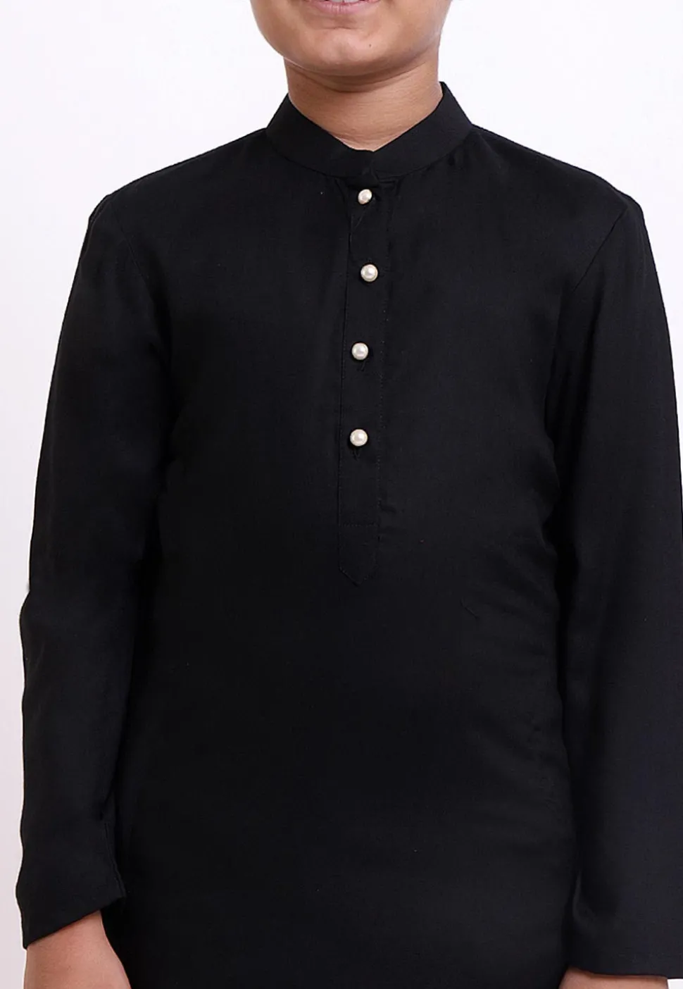 Solid Color Rayon Kurta in Black