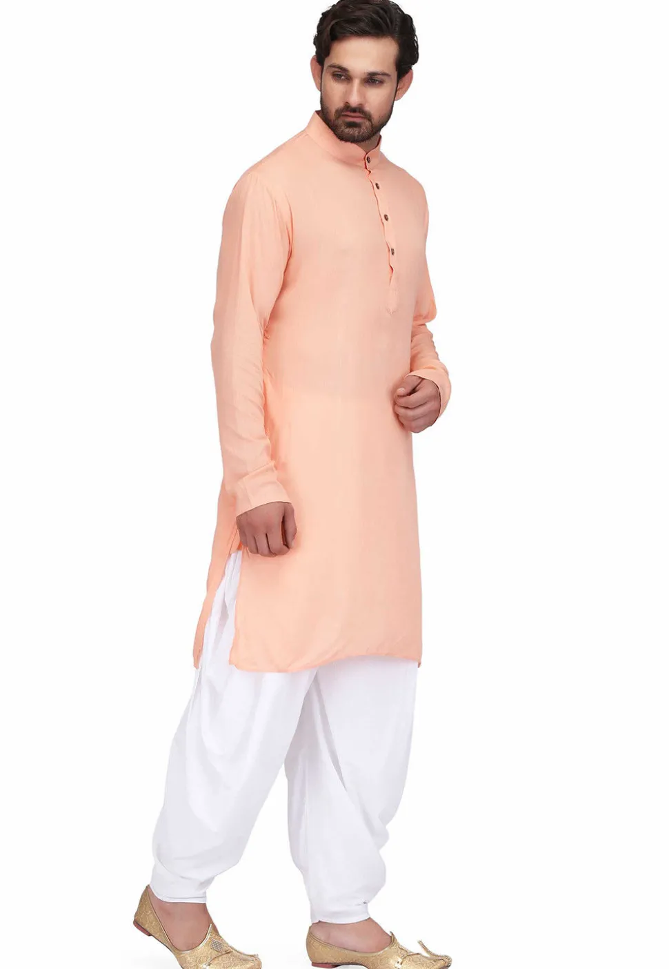 Solid Color Rayon Kurta Set in Peach Orange
