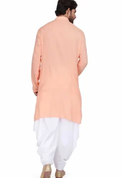 Solid Color Rayon Kurta Set in Peach Orange