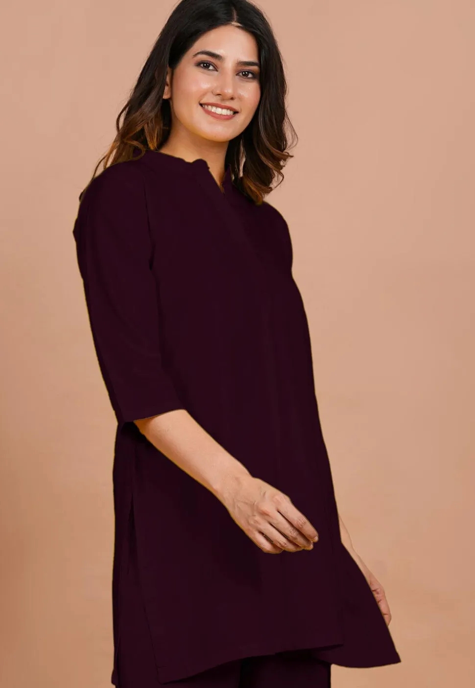 Solid Color Rayon Kurti in Wine