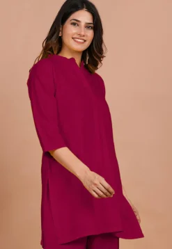 Solid Color Rayon Kurti in Fuchsia