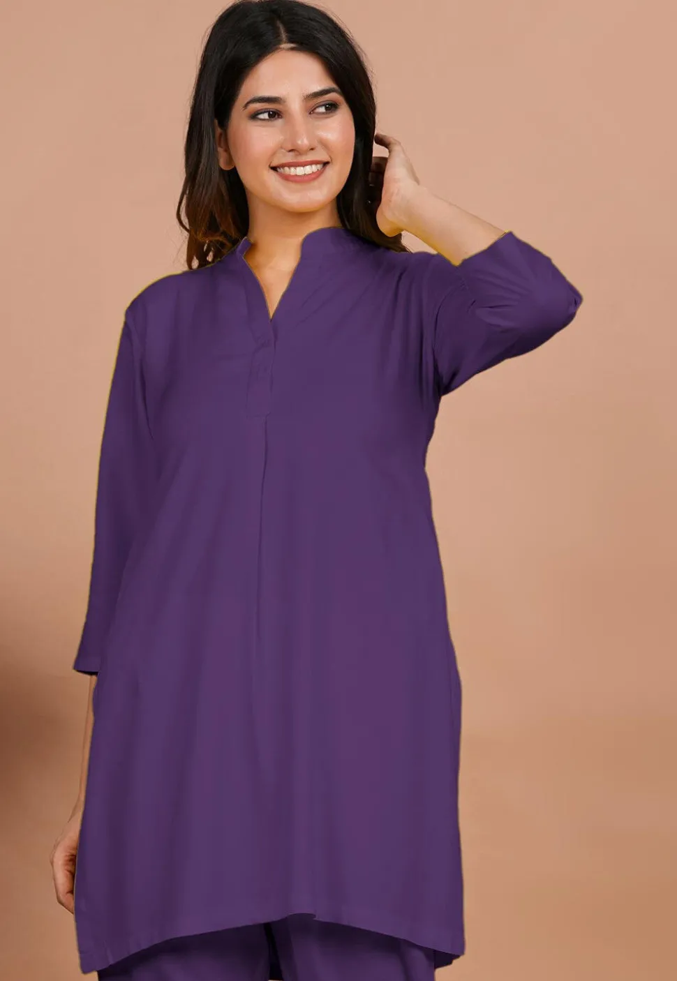Solid Color Rayon Kurti in Light Purple