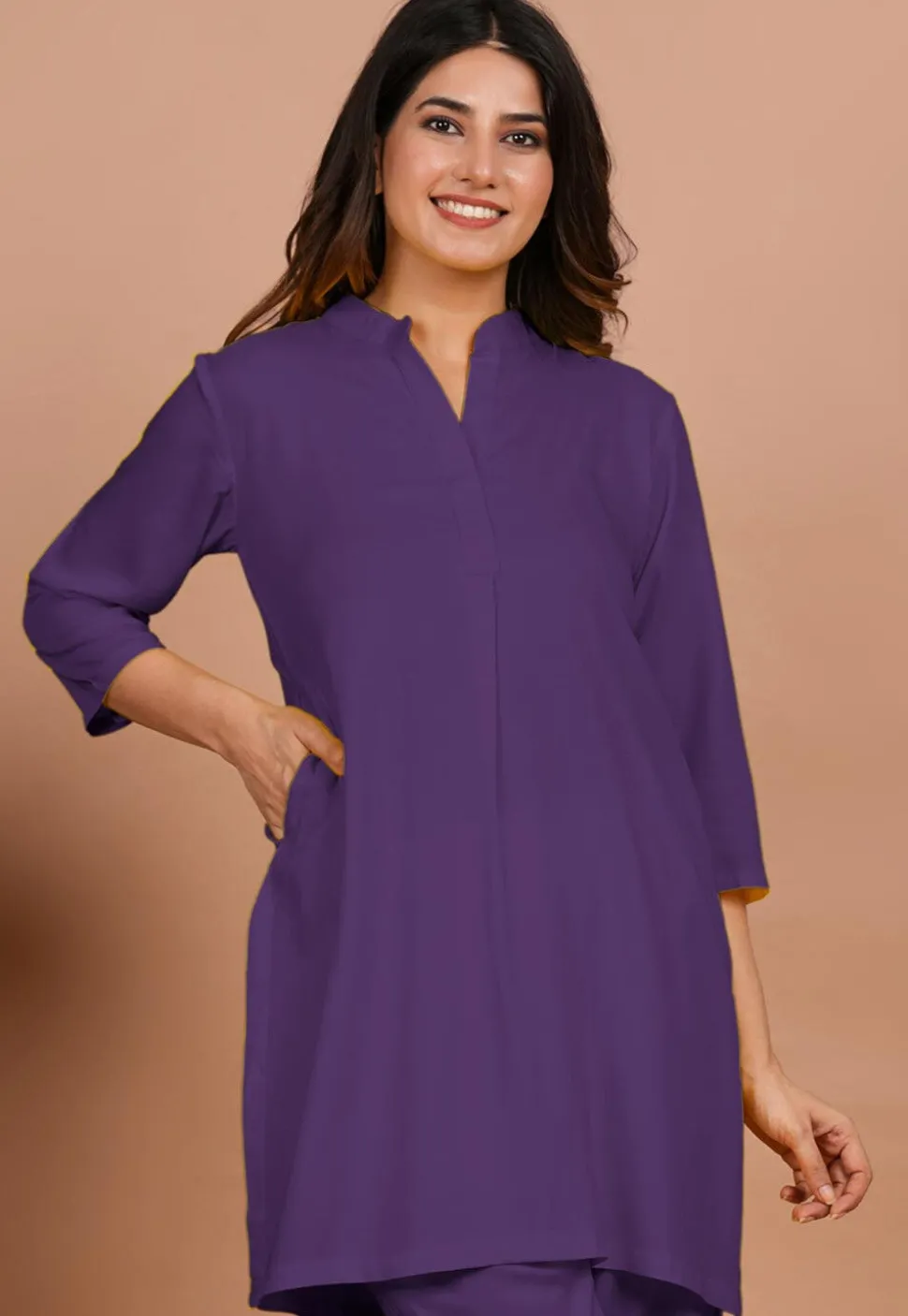 Solid Color Rayon Kurti in Light Purple