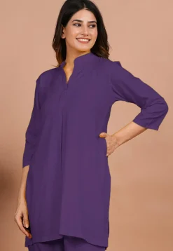 Solid Color Rayon Kurti in Light Purple