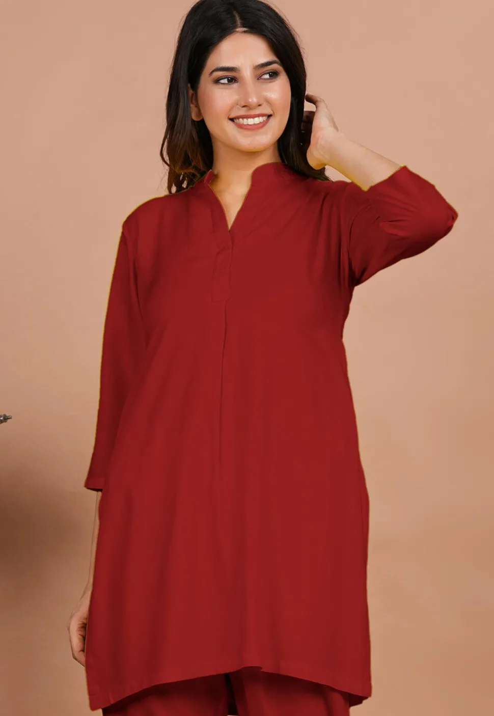 Solid Color Rayon Kurti in Red