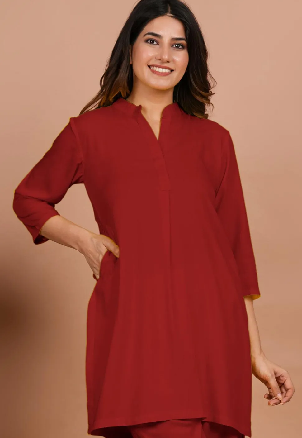 Solid Color Rayon Kurti in Red