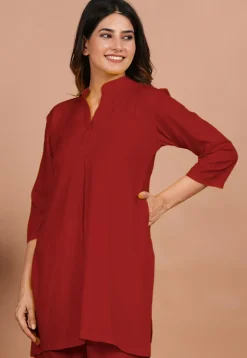 Solid Color Rayon Kurti in Red