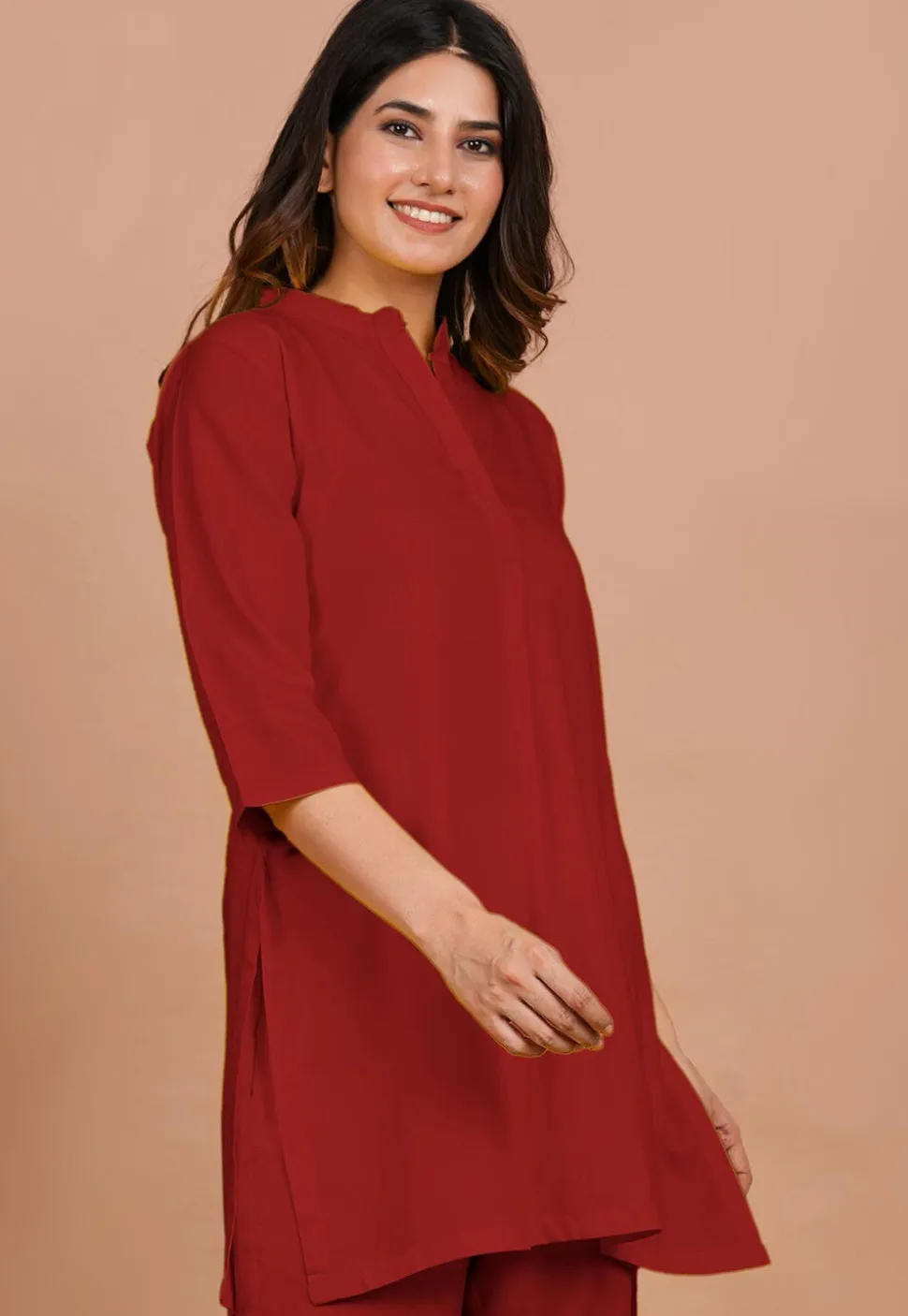 Solid Color Rayon Kurti in Red