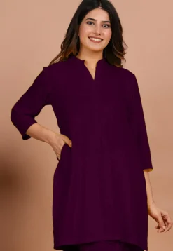 Solid Color Rayon Kurti in Dark Purple