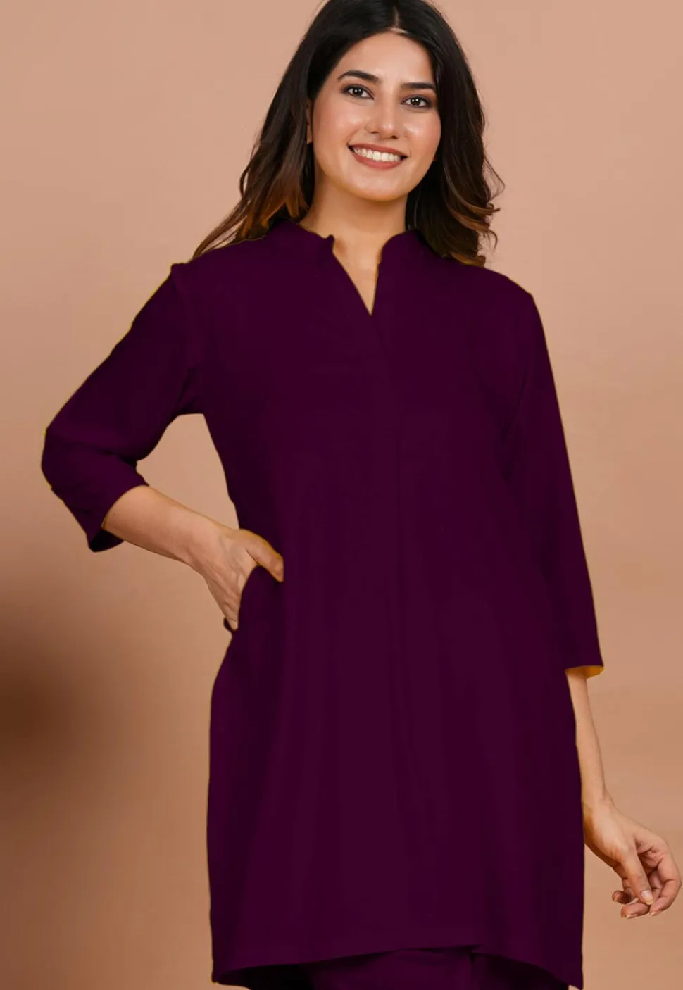 Solid Color Rayon Kurti in Dark Purple