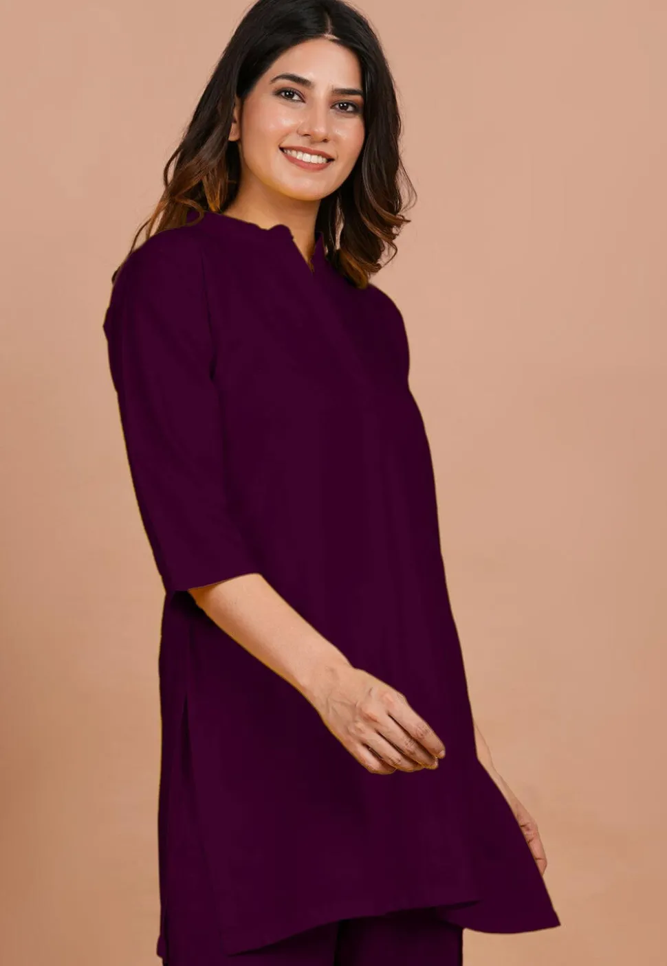 Solid Color Rayon Kurti in Dark Purple