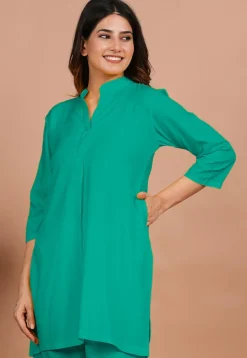 Solid Color Rayon Kurti in Sea Green
