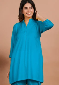 Solid Color Rayon Kurti in Turquoise