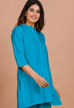 Solid Color Rayon Kurti in Turquoise