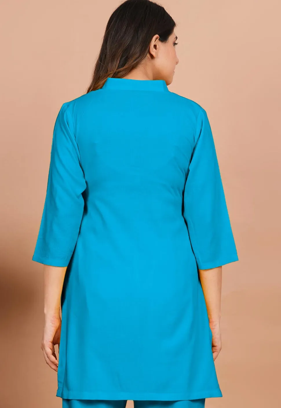 Solid Color Rayon Kurti in Turquoise