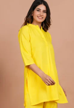 Solid Color Rayon Kurti in Yellow