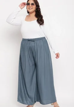 Solid Color Rayon Palazzo in Dusty Blue
