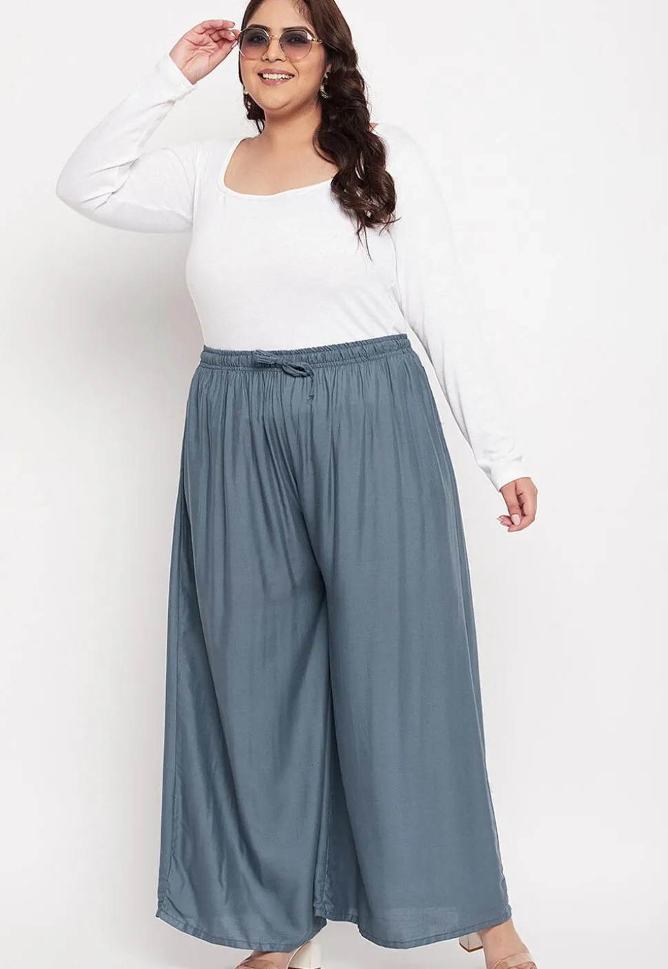 Solid Color Rayon Palazzo in Dusty Blue