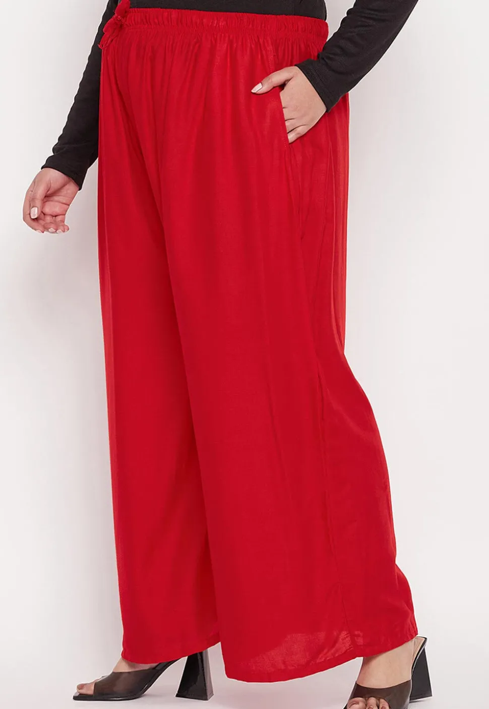 Solid Color Rayon Palazzo in Red