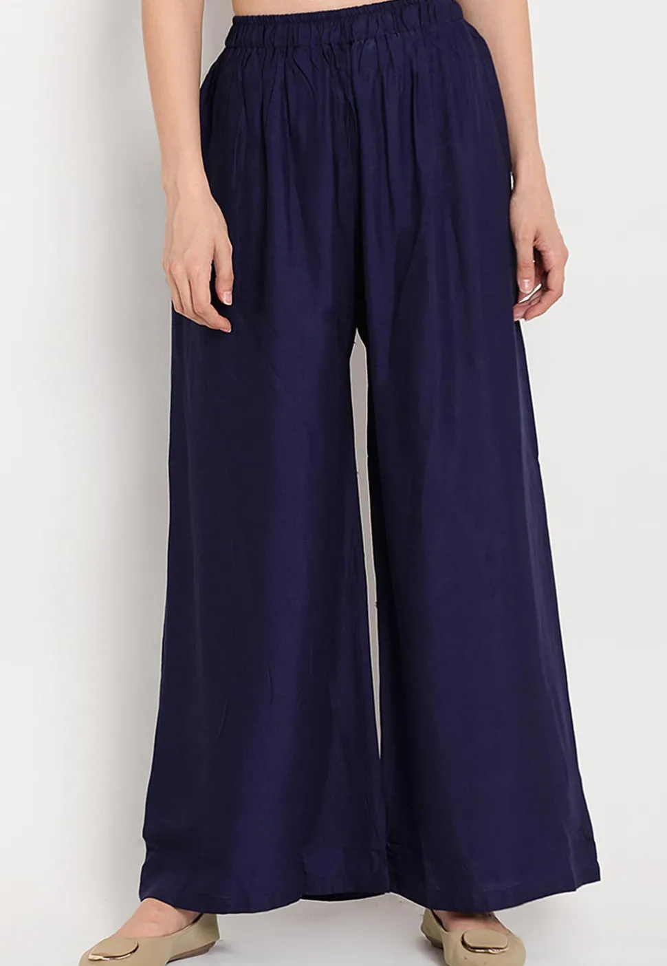 Solid Color Rayon Palazzo in Navy Blue