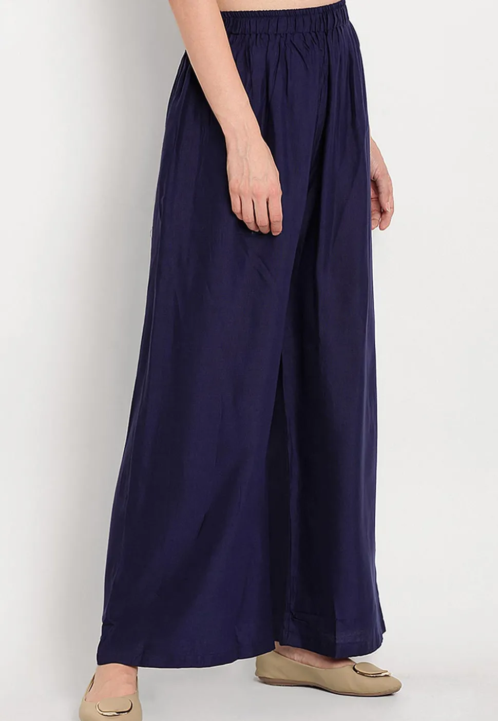 Solid Color Rayon Palazzo in Navy Blue