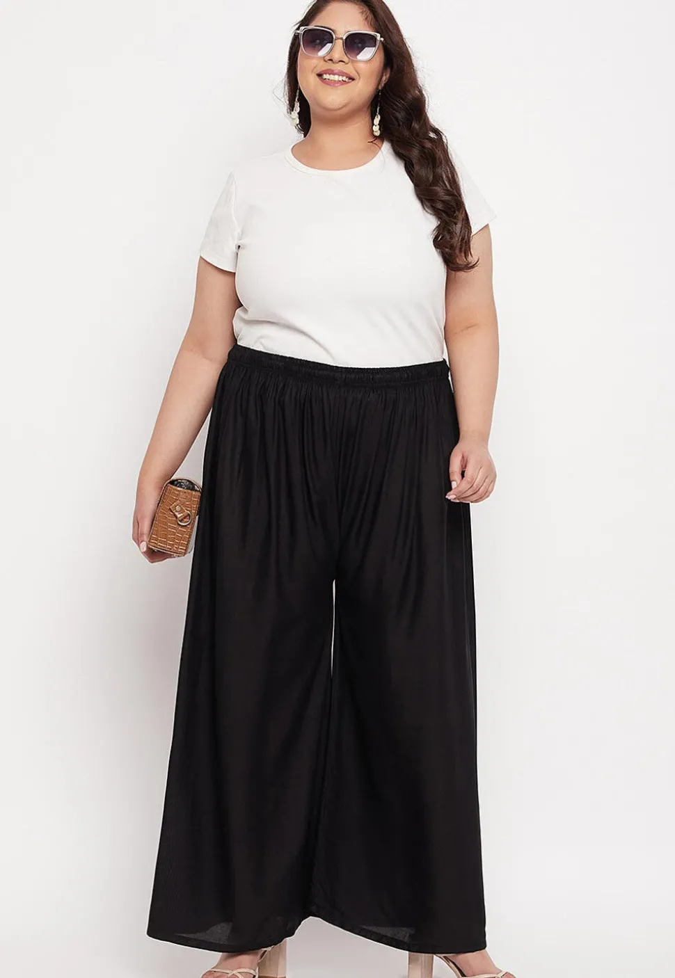 Solid Color Rayon Palazzo in Black