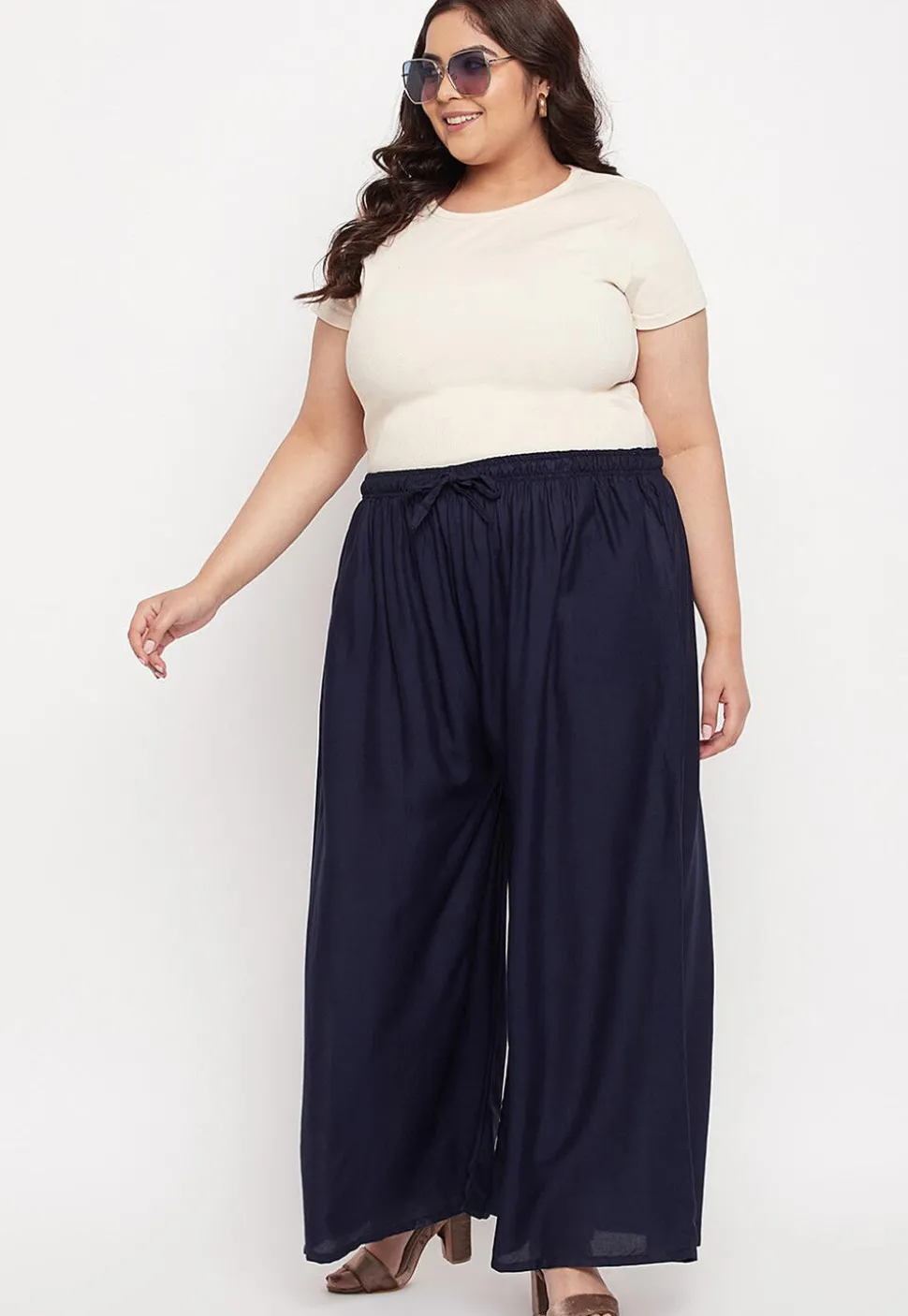 Solid Color Rayon Palazzo in Navy Blue