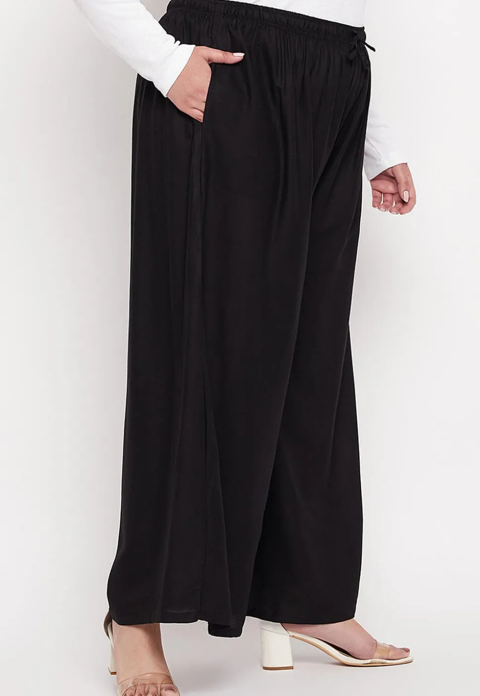 Solid Color Rayon Palazzo in Black