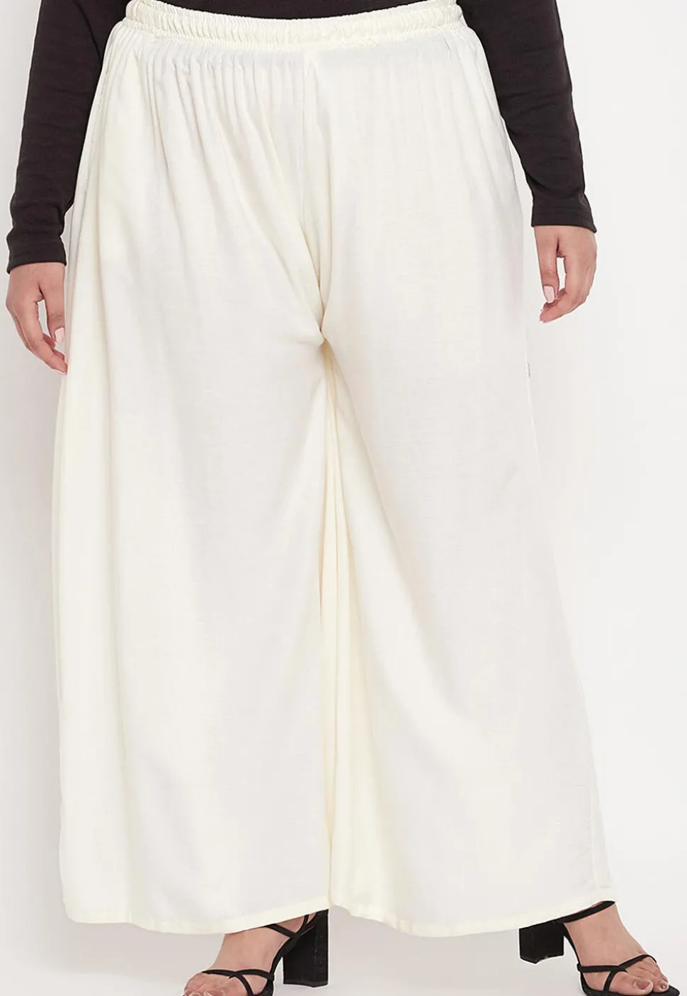 Solid Color Rayon Palazzo in Cream
