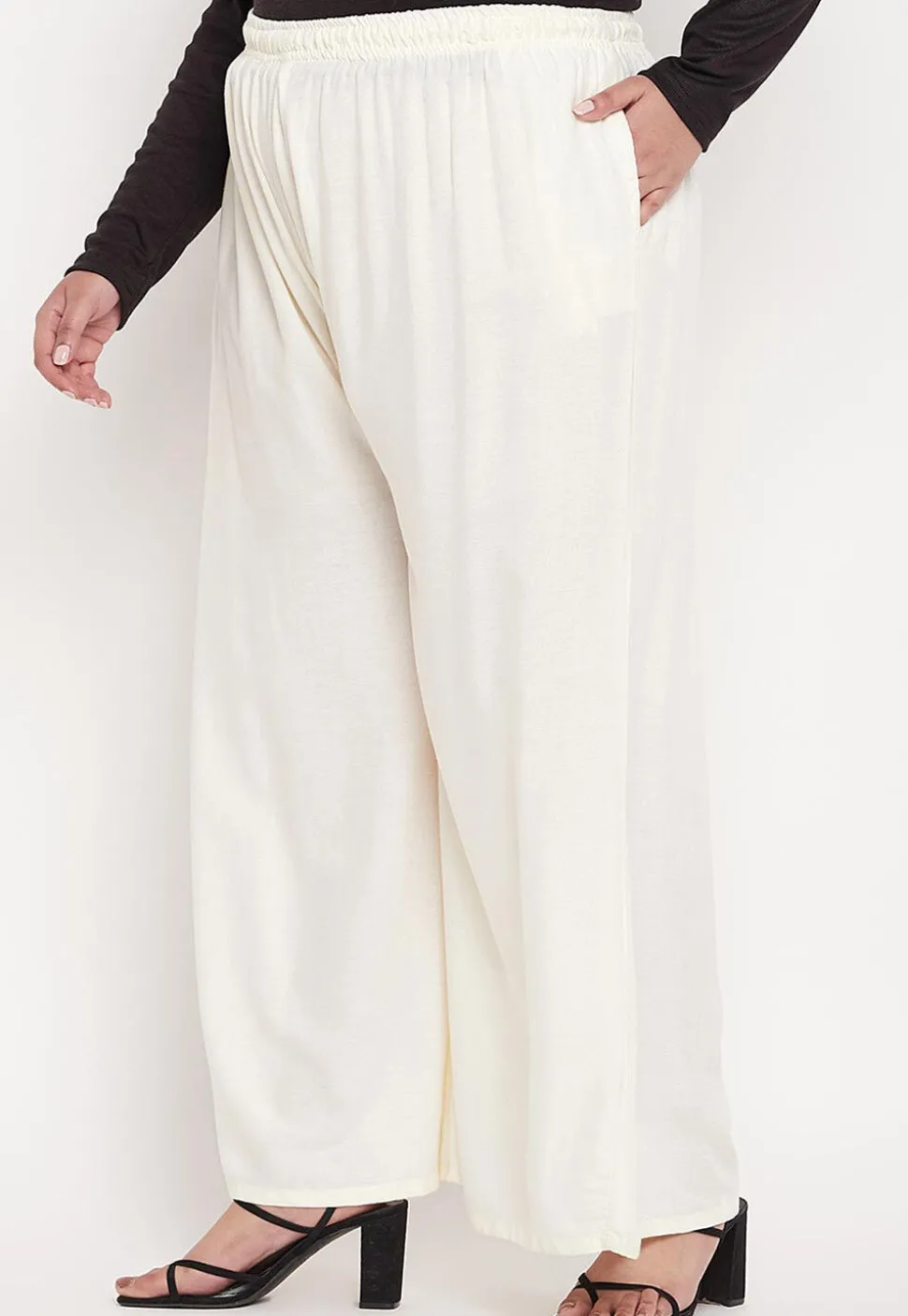 Solid Color Rayon Palazzo in Cream