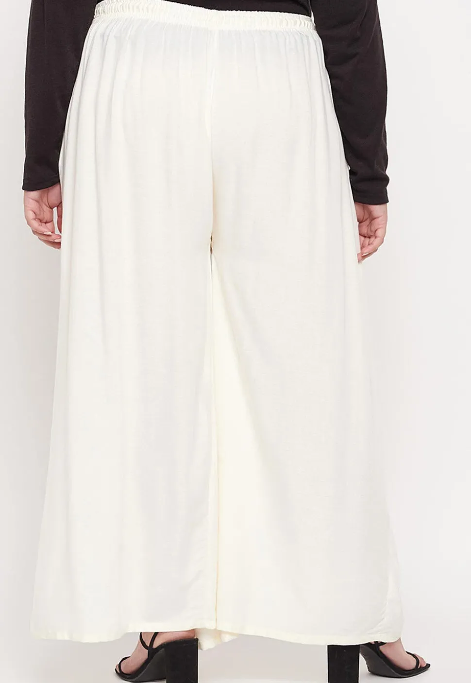 Solid Color Rayon Palazzo in Cream
