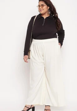 Solid Color Rayon Palazzo in Cream