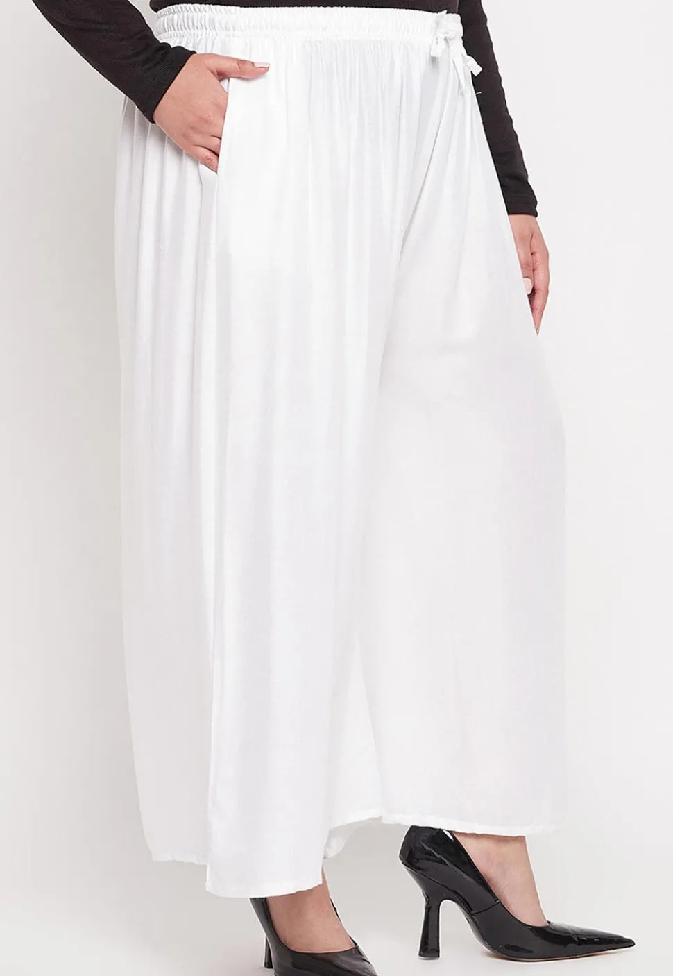 Solid Color Rayon Palazzo in White