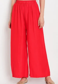 Solid Color Rayon Palazzo in Red