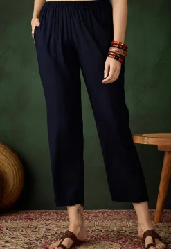 Solid Color Rayon Pant in Navy Blue