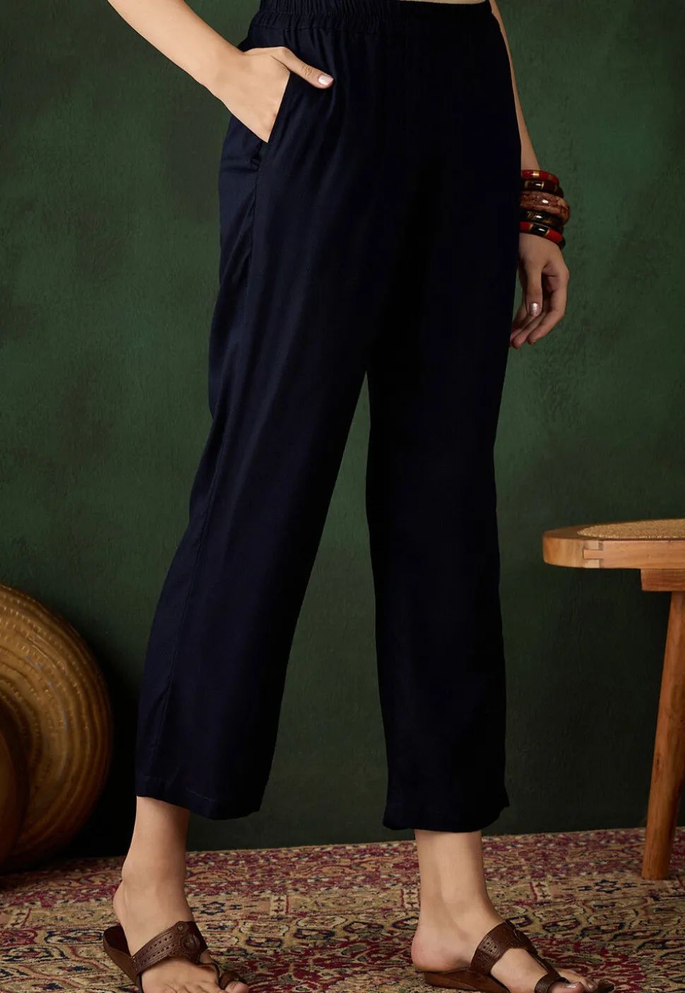 Solid Color Rayon Pant in Navy Blue