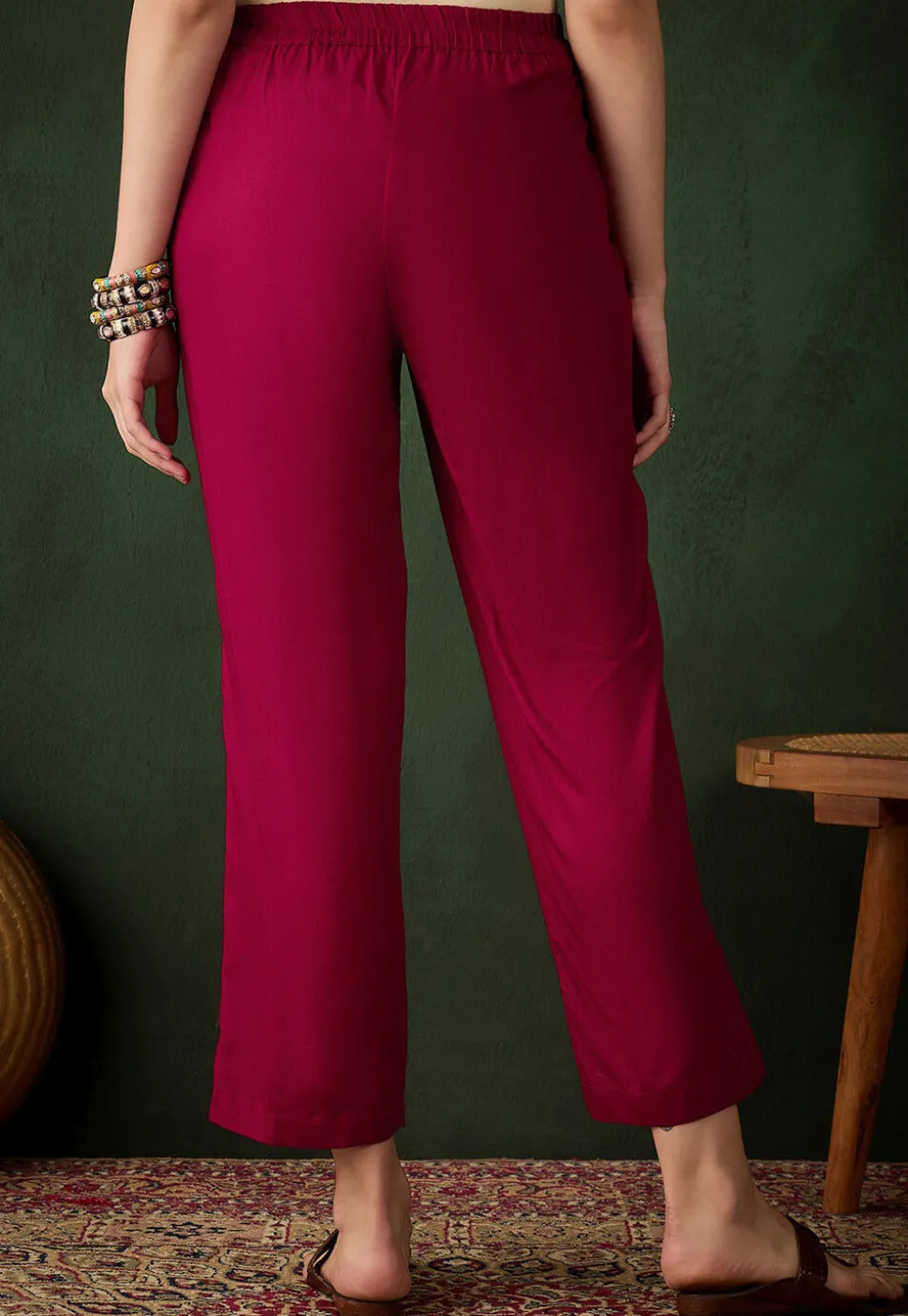 Solid Color Rayon Pant in Fuchsia