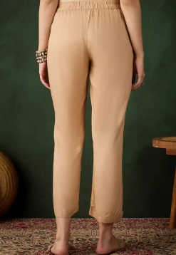 Solid Color Rayon Pant in Beige