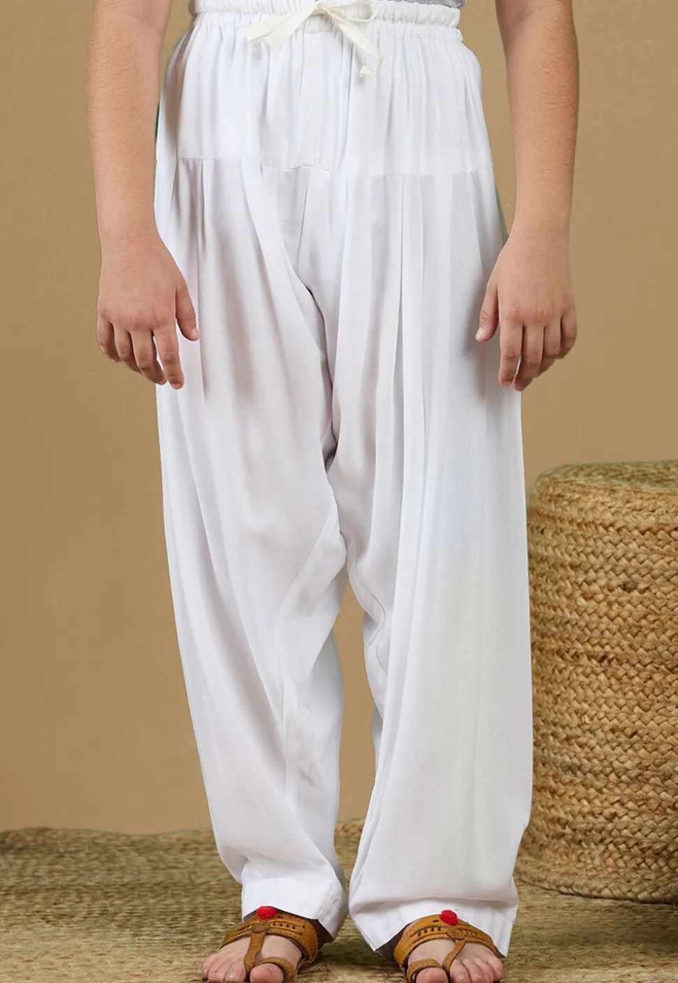 Solid Color Rayon Patiala in White