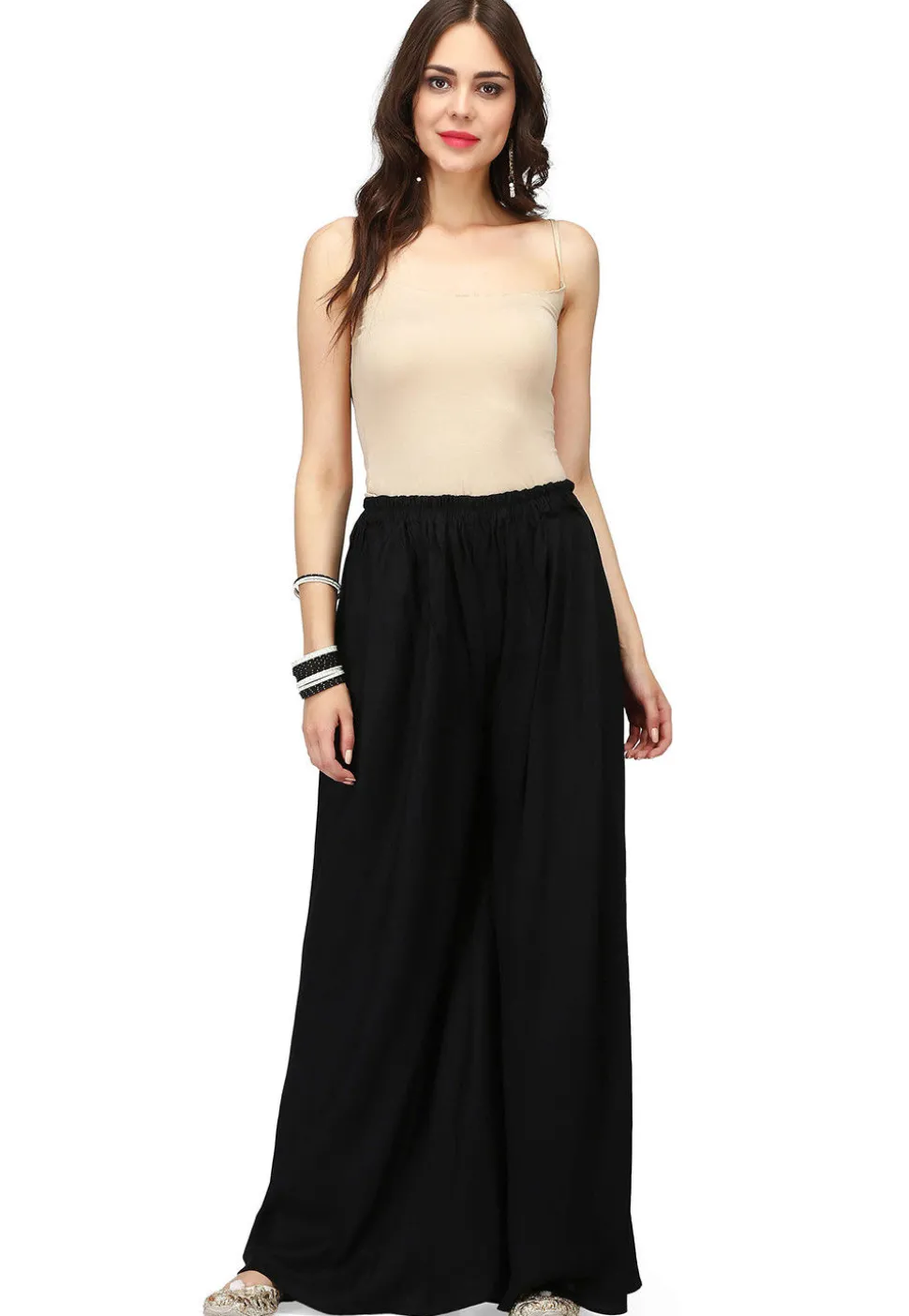 Solid Color Rayon Plazzo in Black
