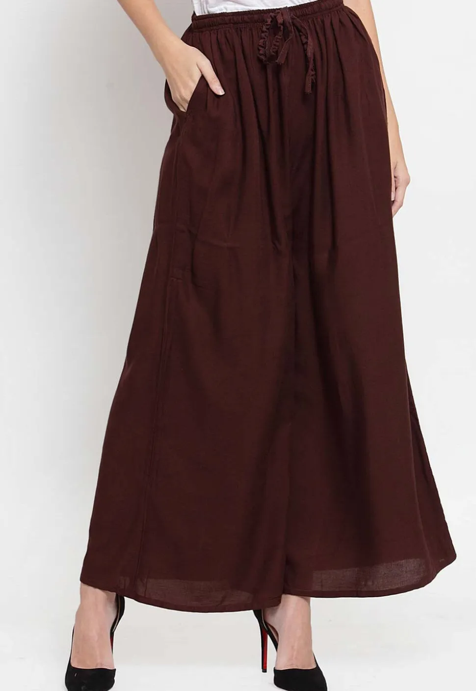 Solid Color Rayon Sharara in Dark Brown
