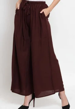 Solid Color Rayon Sharara in Dark Brown