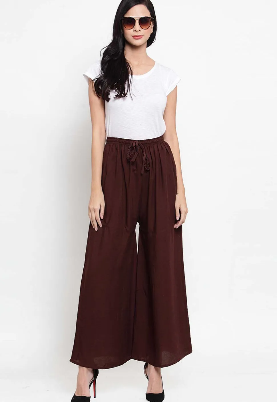 Solid Color Rayon Sharara in Dark Brown