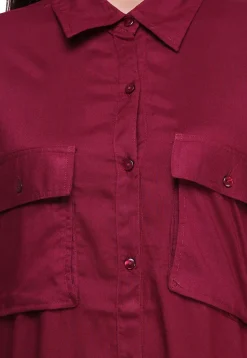 Solid Color Rayon Shirt Style Kurta in Maroon