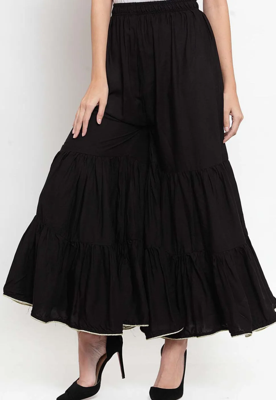 Solid Color Rayon Tiered Sharara in Black