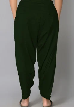 Solid Color Satin Afghani Salwar in Dark Green