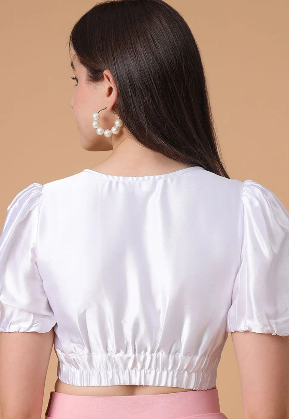 Solid Color Satin Blouse in White